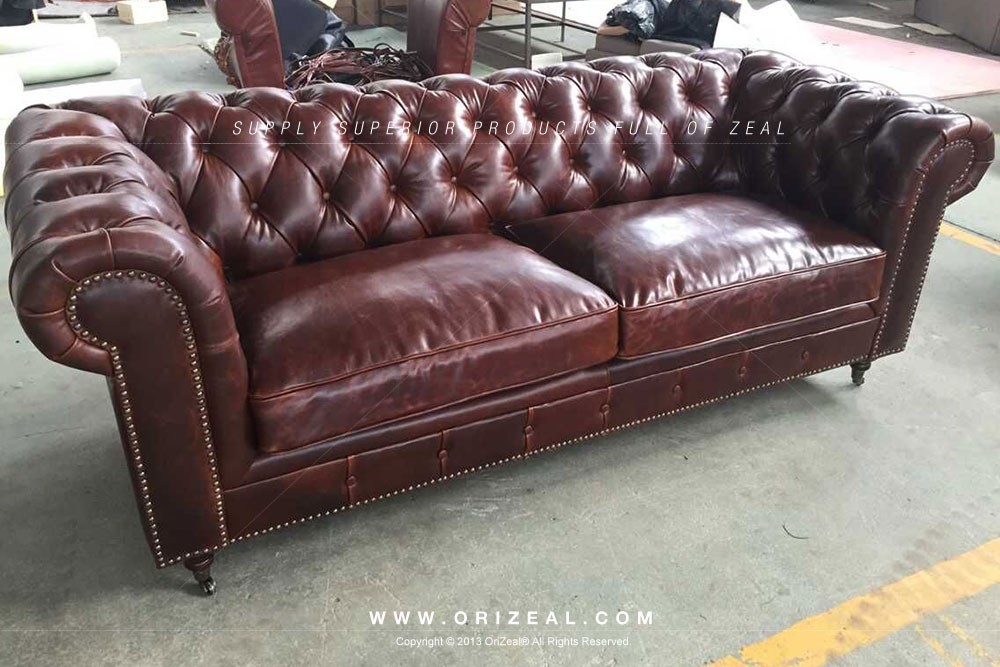Orizeal Classic Tufted Chesterfield Leather Sofa, Living Room Genuine Leather Sofa Set (OZ-LS-2029)
