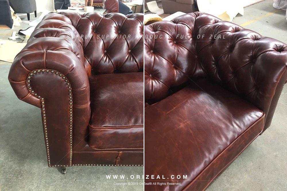 Orizeal Classic Tufted Chesterfield Leather Sofa, Living Room Genuine Leather Sofa Set (OZ-LS-2029)