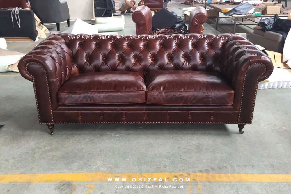Orizeal Classic Tufted Chesterfield Leather Sofa, Living Room Genuine Leather Sofa Set (OZ-LS-2029)